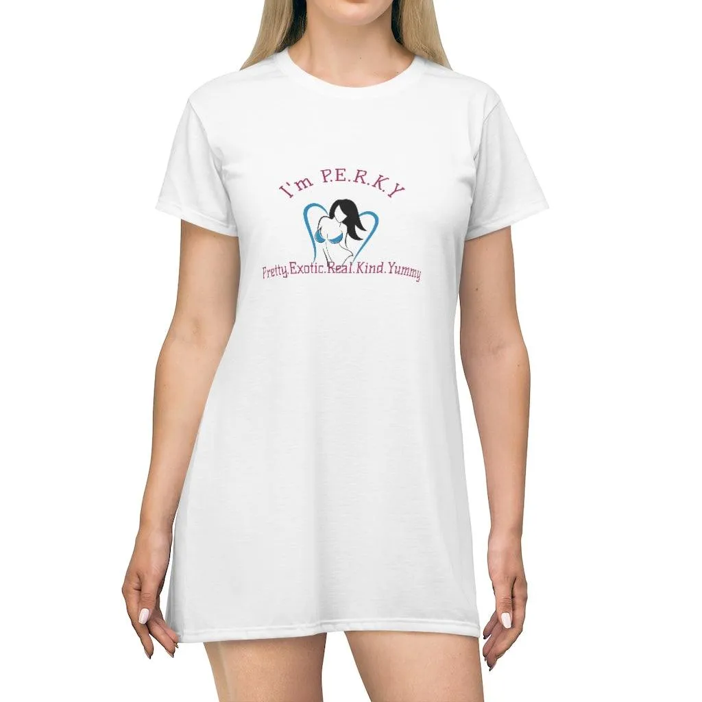 I'm P.E.R.K.Y. All Over Print T-Shirt Dress