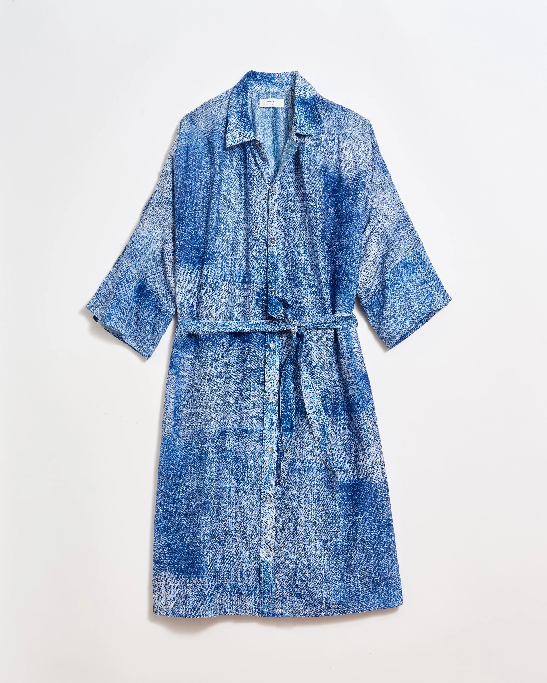 Indigo Texture Shirred Shoulder Shirtdress