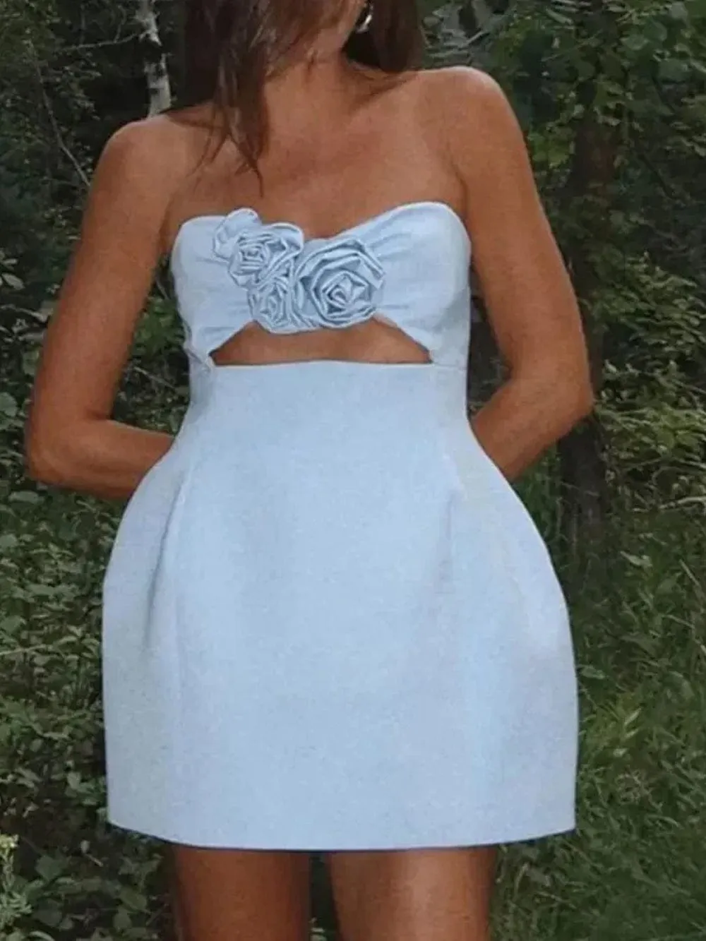 Jade Backless Flower Cut Out Mini Dress