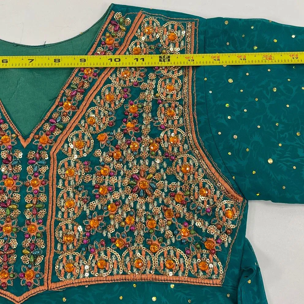 Junior's Teal Orange India Cultural Ethnic Dress Pants Set Salwar - Size 34