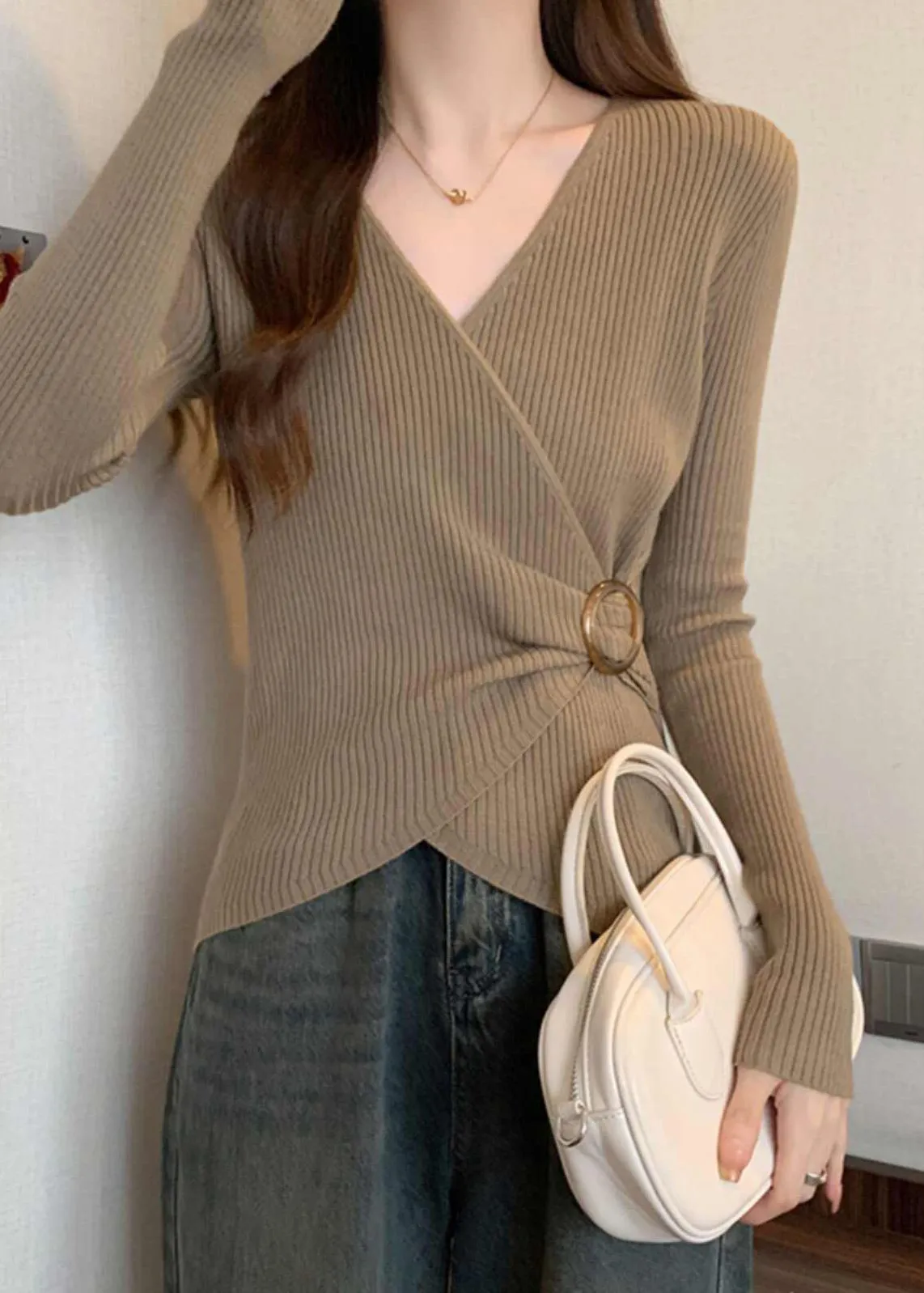 Knit V-Neck Pullover Short Sweater