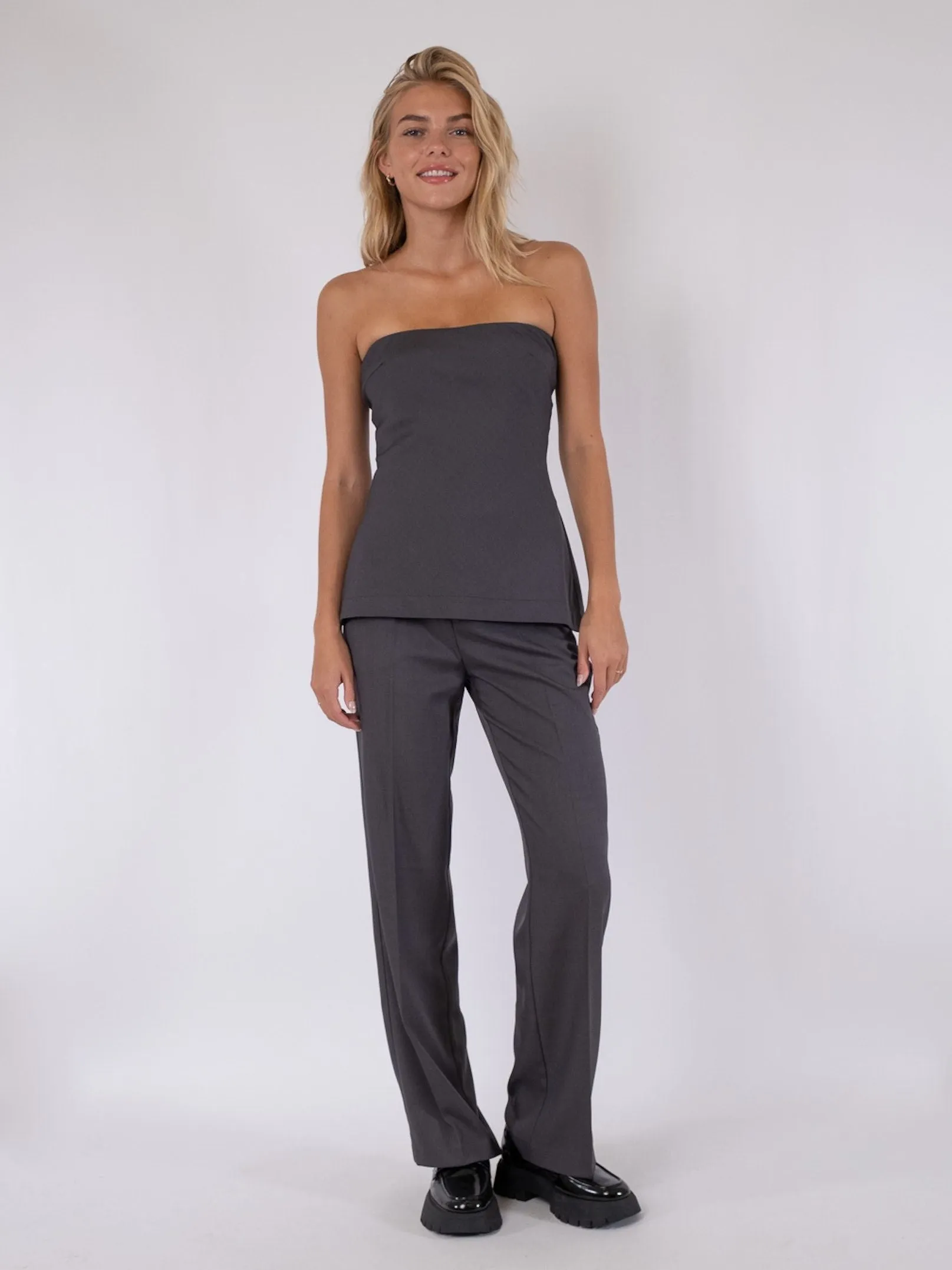 Leafie Melange Top - Dark Grey