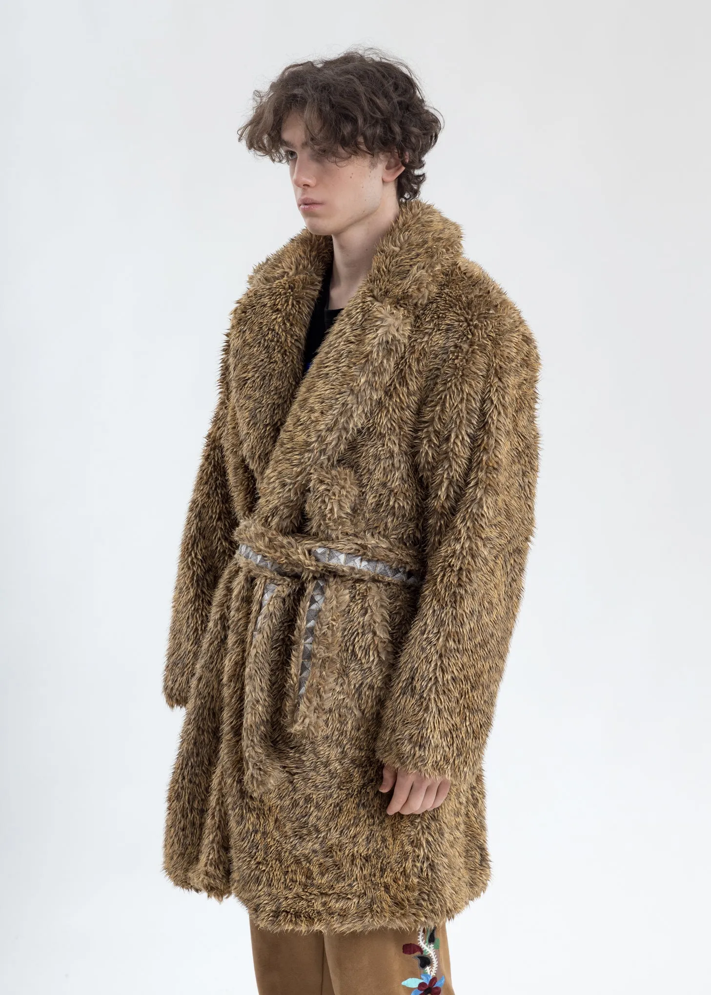 Leopard Spike Fur Long Coat