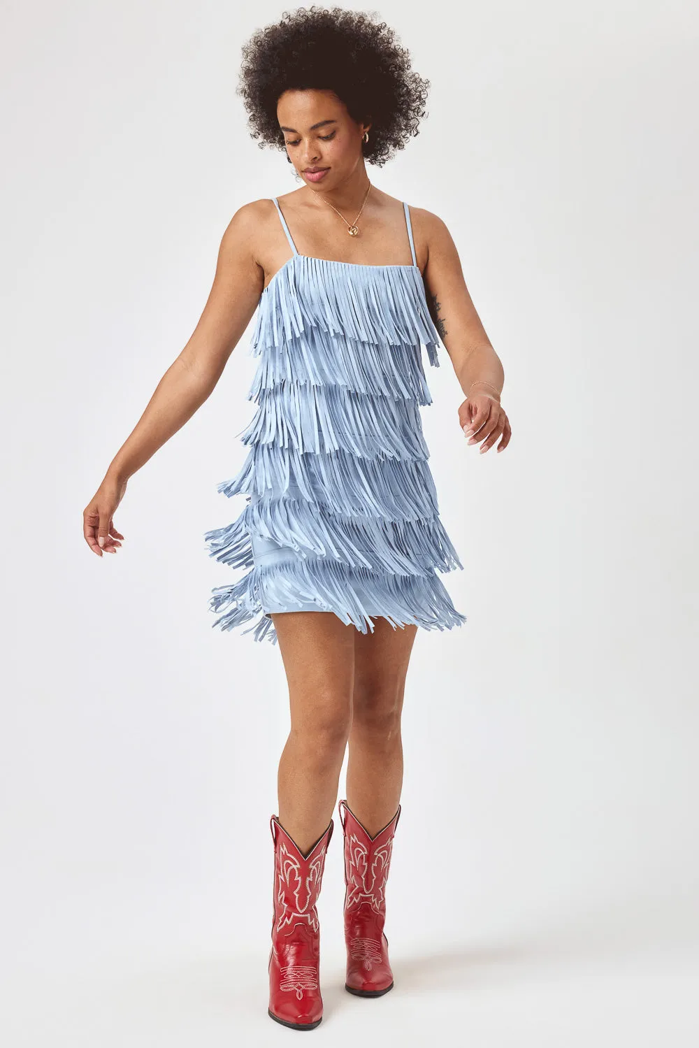 Light Blue Suede Fringe Dress