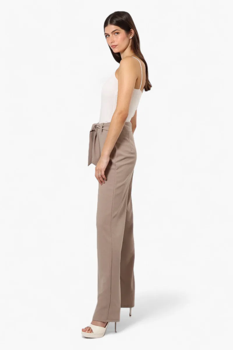 Limite Solid Belted Pants - Beige