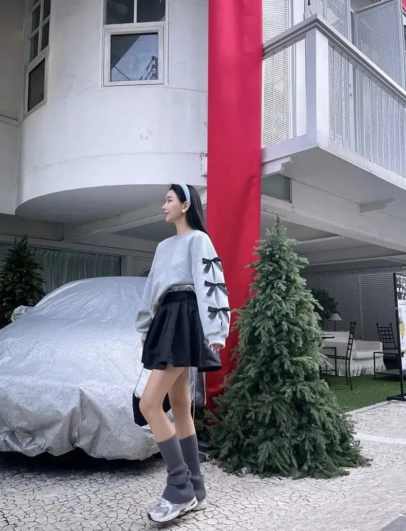 Loose Bow Lantern Sleeve Sweater