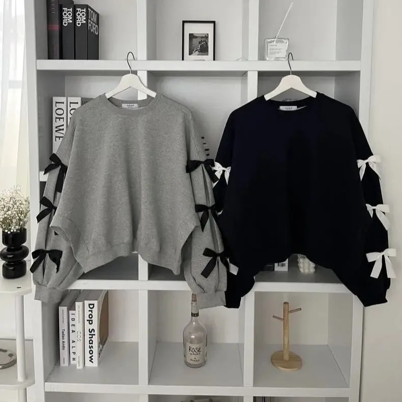 Loose Bow Lantern Sleeve Sweater