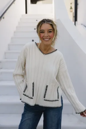 Maislee Stitch Sweater - Cream/Black
