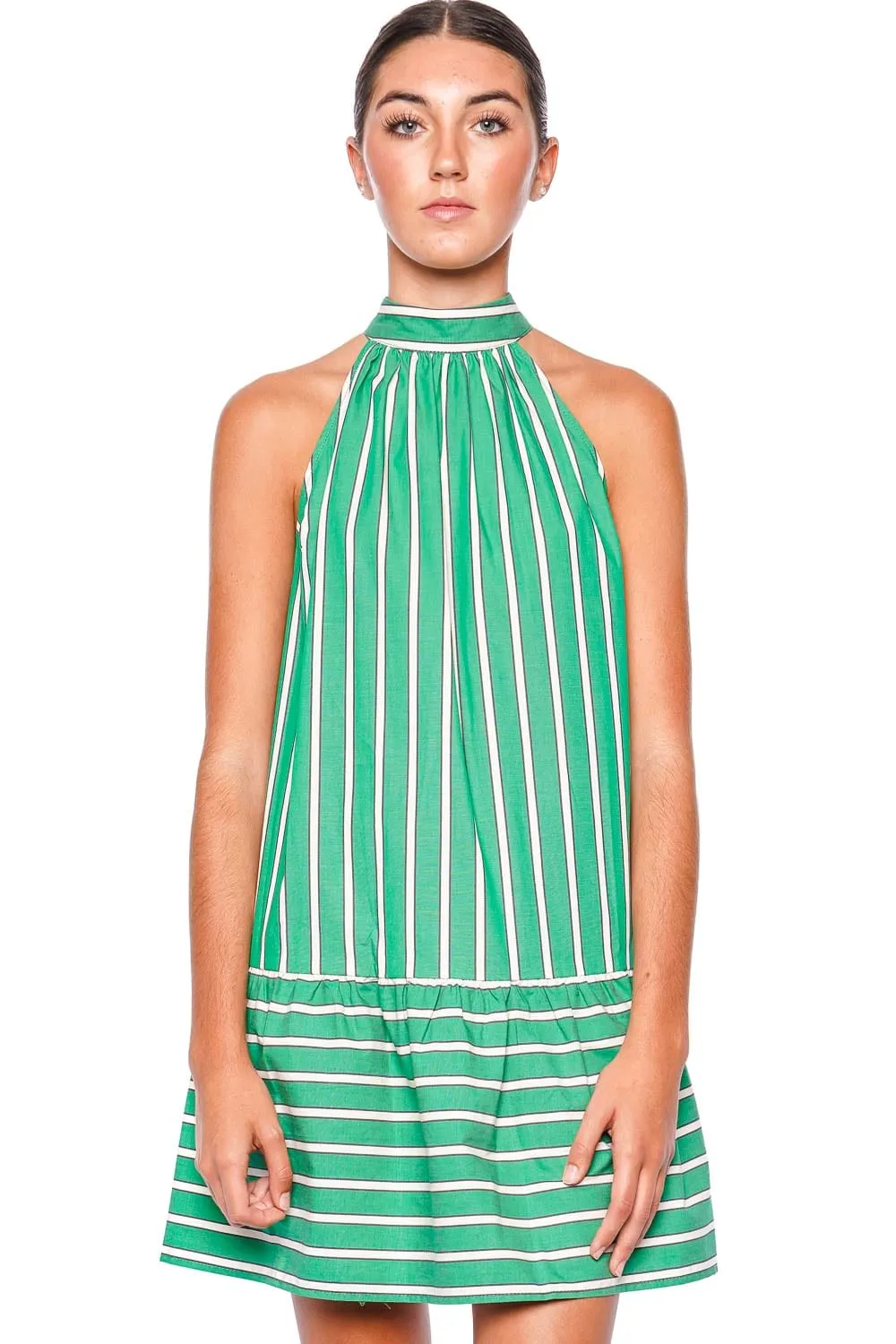 Marlowe Seaweed Stripe Halter Mini Dress