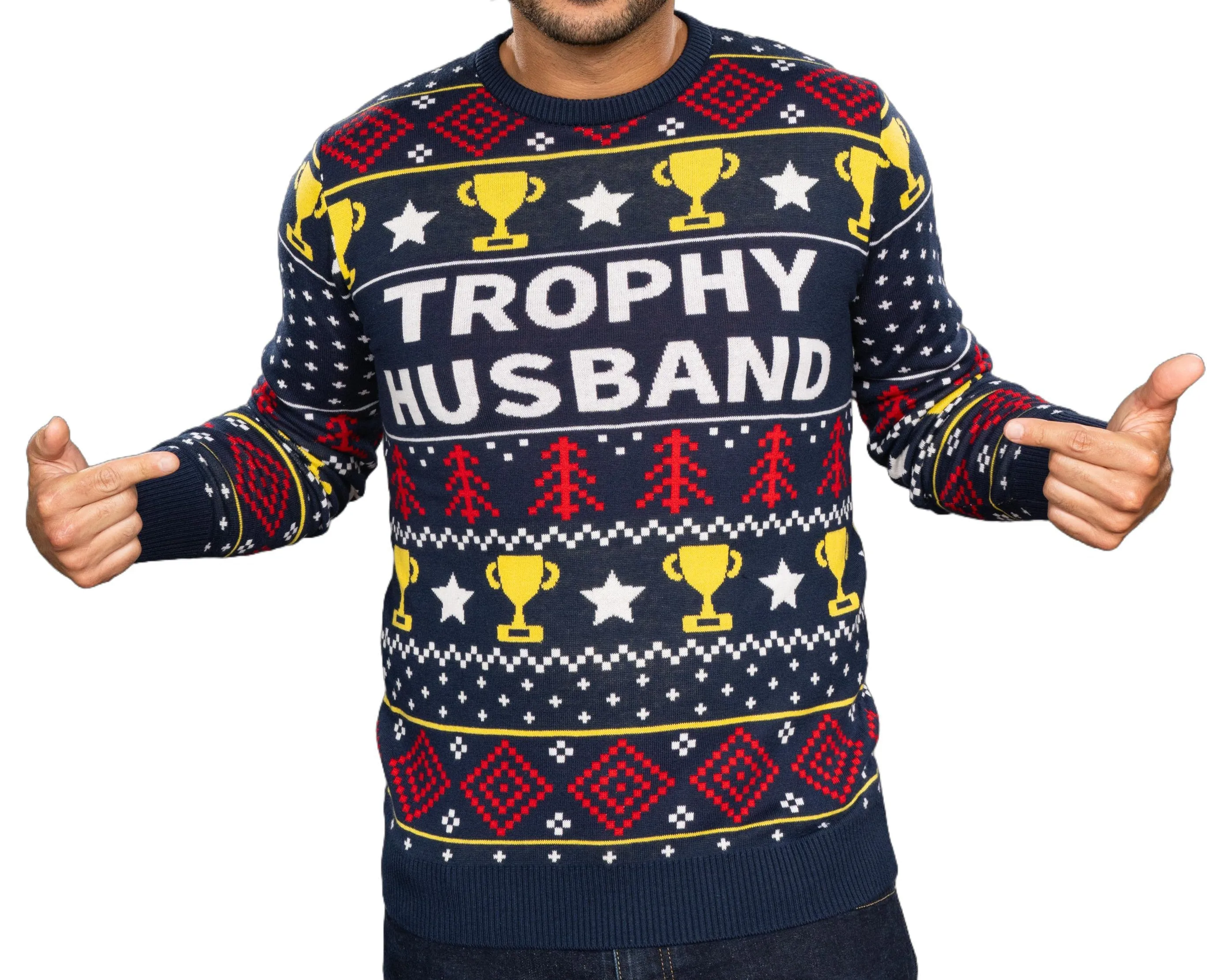 Men's JulesRoche Trophy Husband Funny Ugly Christmas Sweater