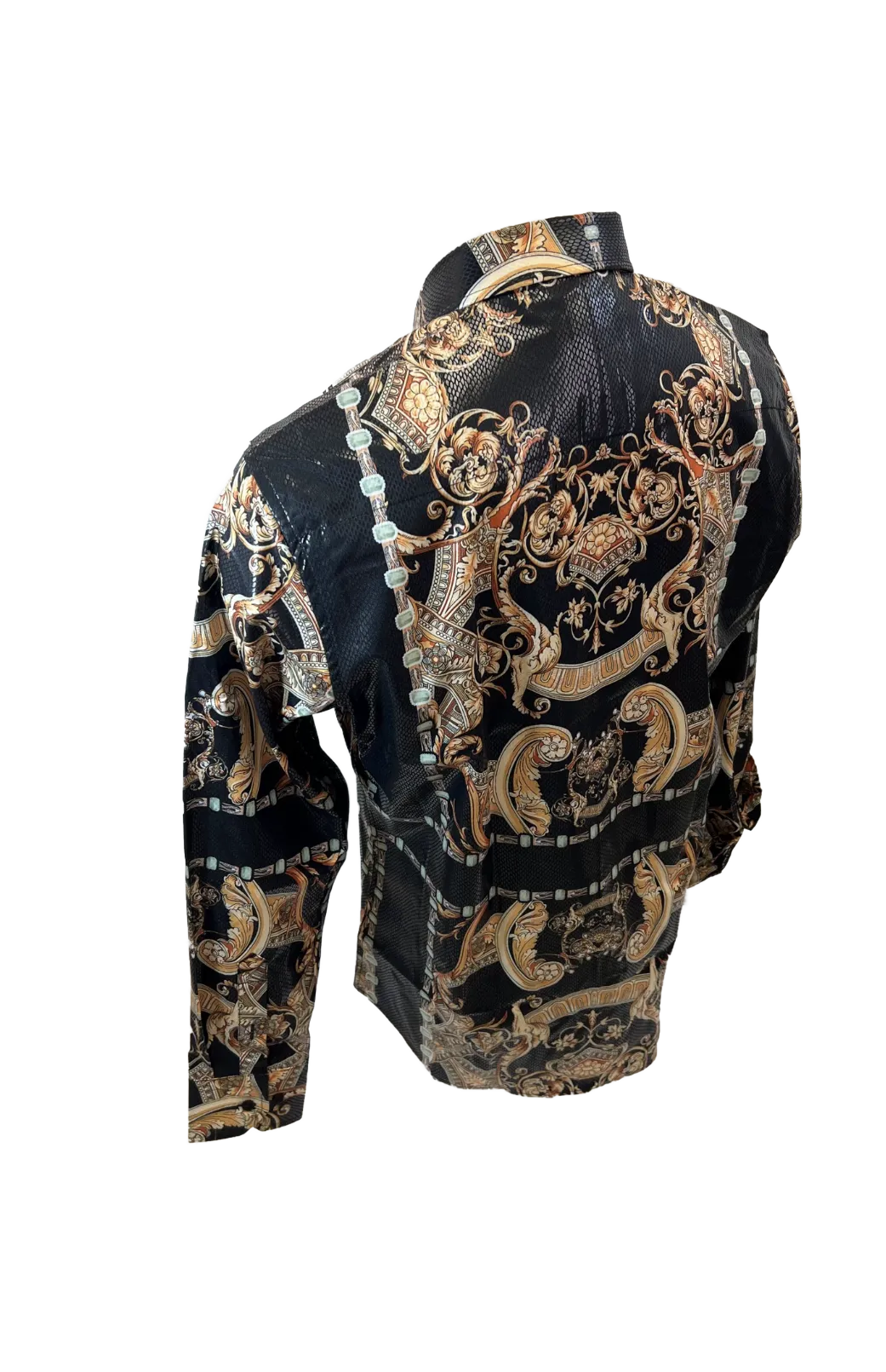 Men's Long Sleeve Button Down Dress Shirt Black Gold Jewel Geometric