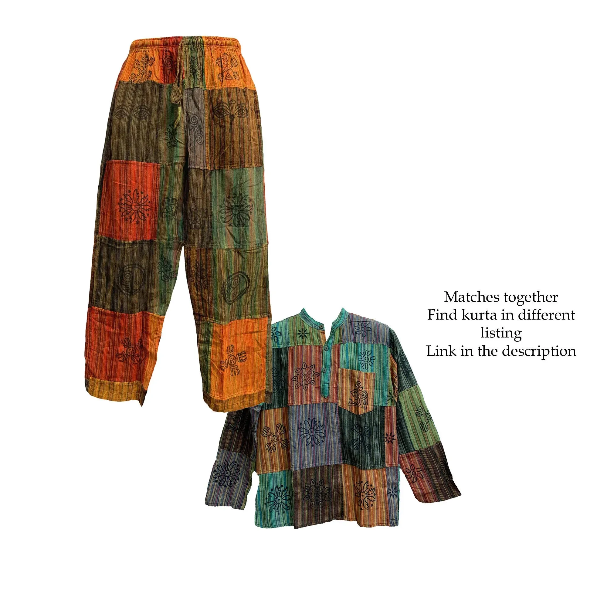 Men's Stonewashed Cotton Bohemian Vintage Yoga Ethnic Print Patchwork Yogesh Harem Pants