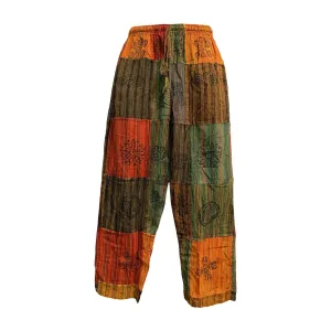Men's Stonewashed Cotton Bohemian Vintage Yoga Ethnic Print Patchwork Yogesh Harem Pants
