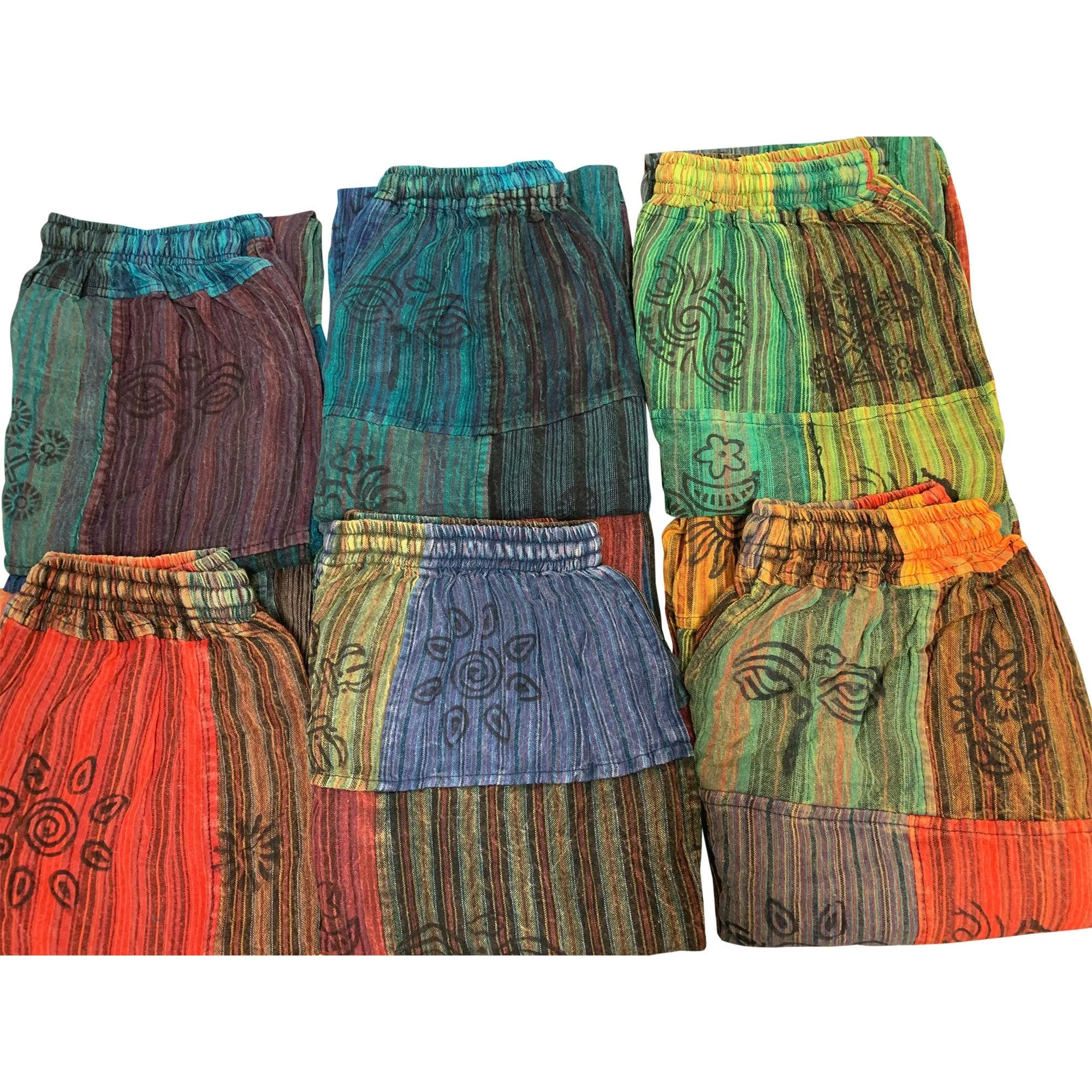 Men's Stonewashed Cotton Bohemian Vintage Yoga Ethnic Print Patchwork Yogesh Harem Pants