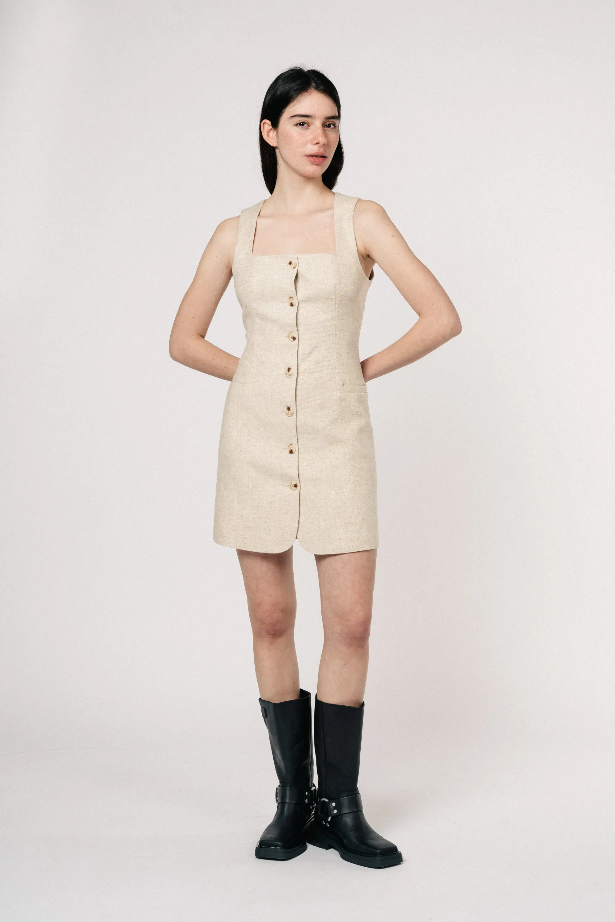 Mila Linen Mini Dress - Natural