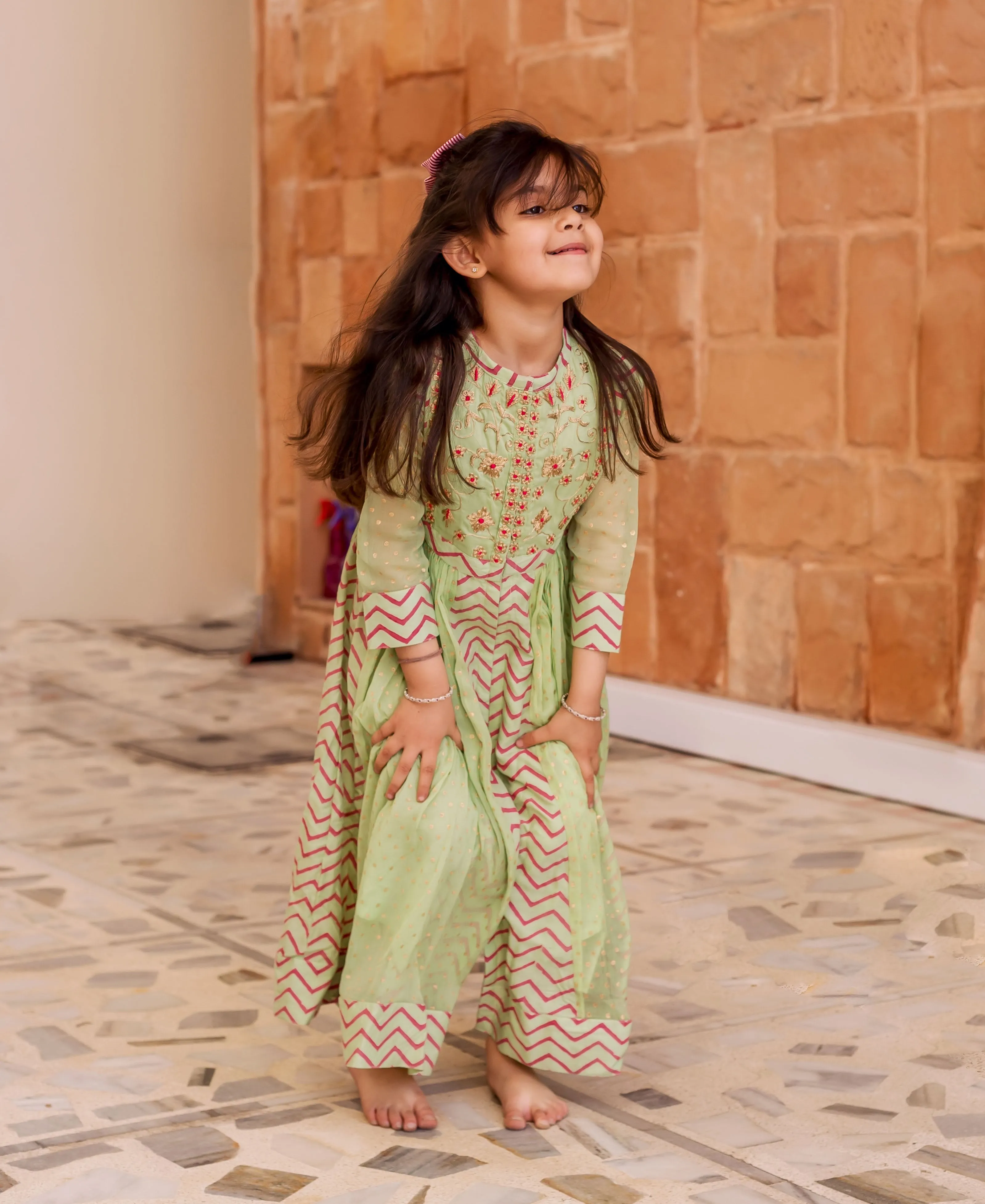 Mint Green Chiffon Anarkali Dress for Baby Girl