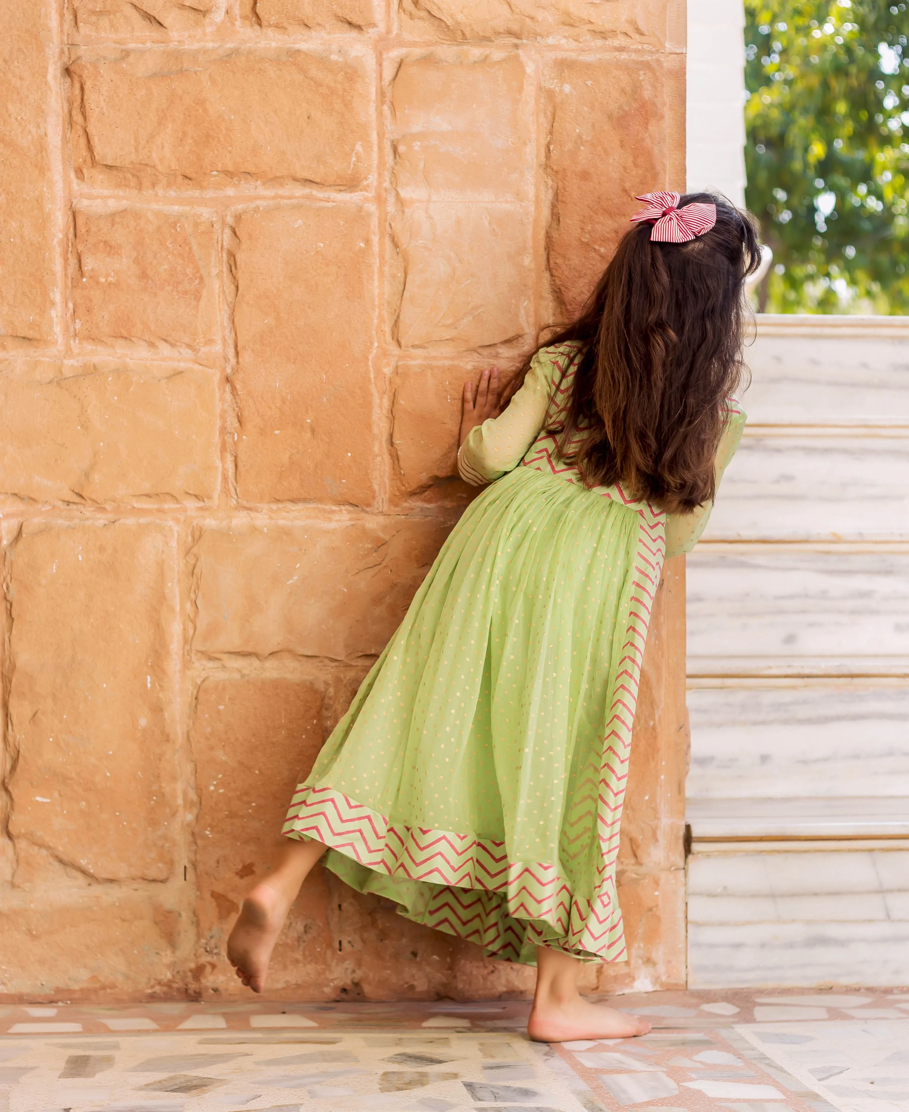 Mint Green Chiffon Anarkali Dress for Baby Girl