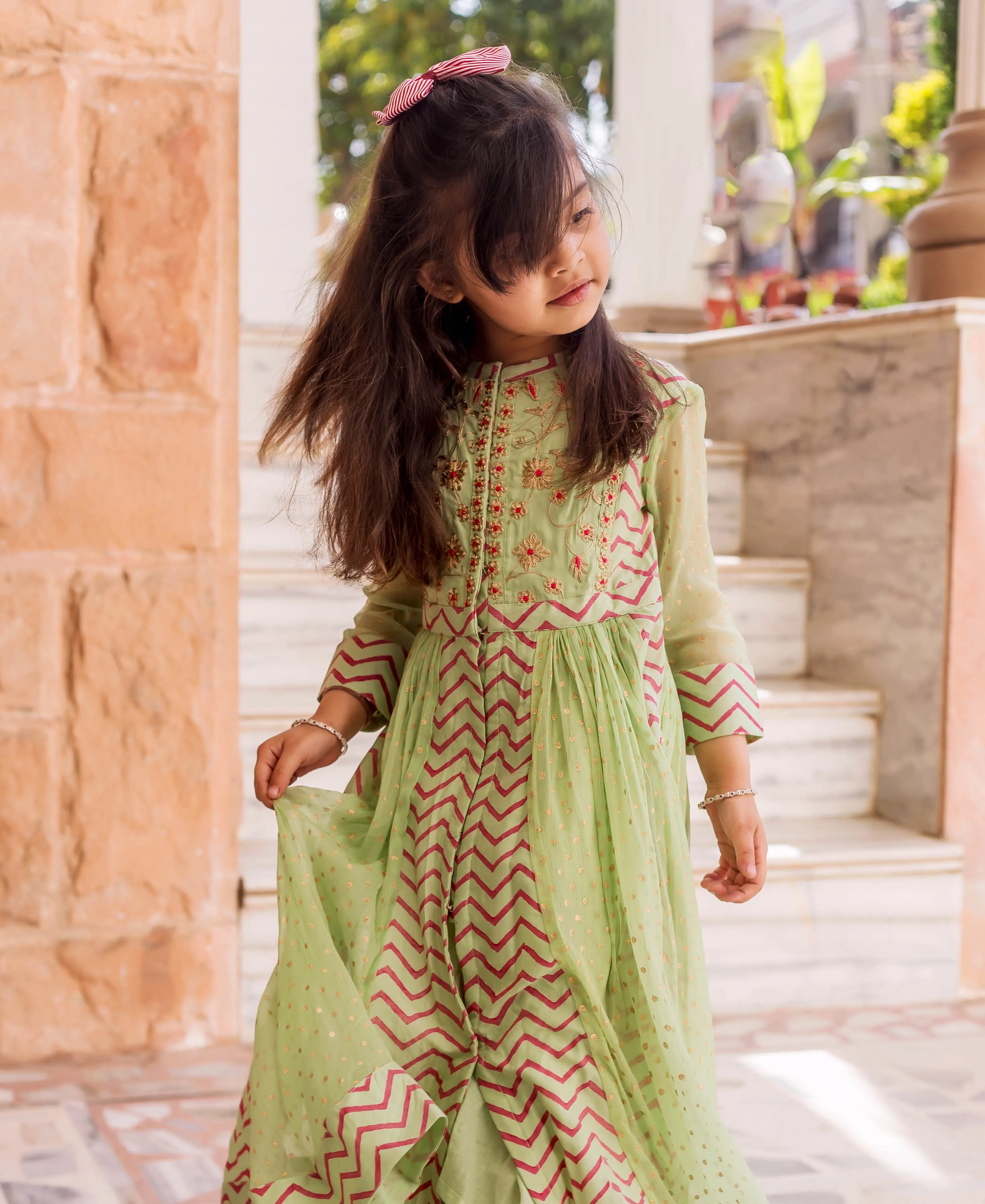 Mint Green Chiffon Anarkali Dress for Baby Girl