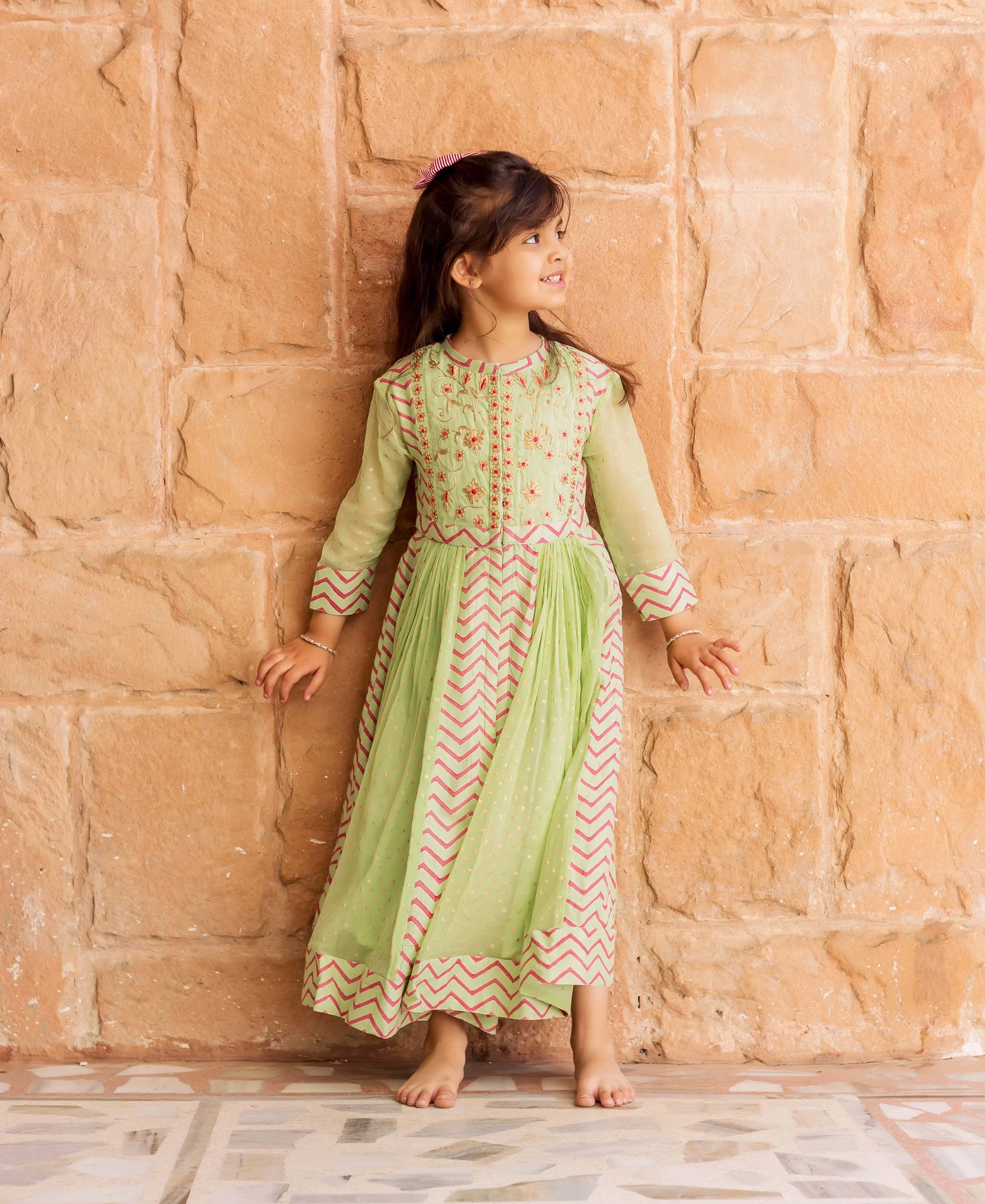 Mint Green Chiffon Anarkali Dress for Baby Girl