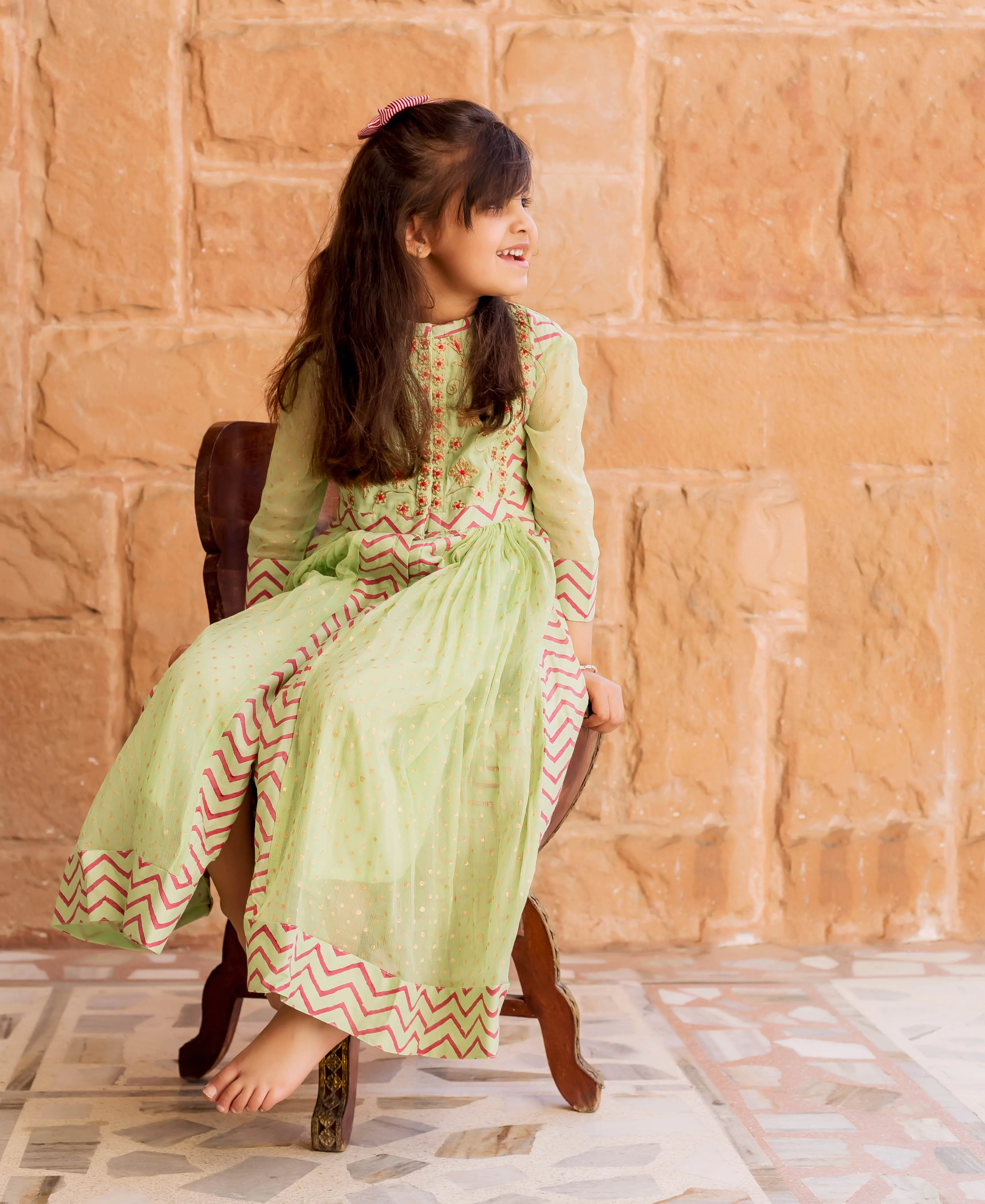 Mint Green Chiffon Anarkali Dress for Baby Girl