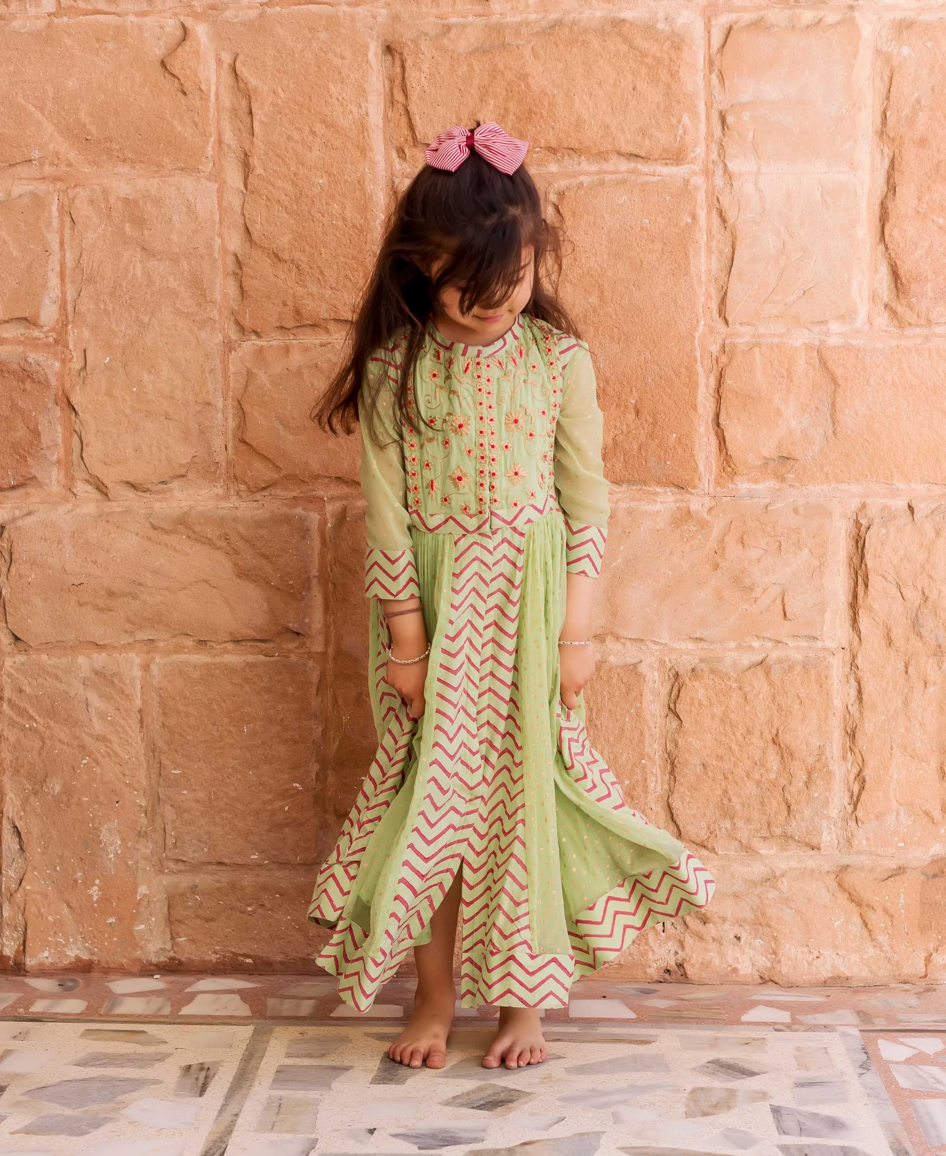 Mint Green Chiffon Anarkali Dress for Baby Girl