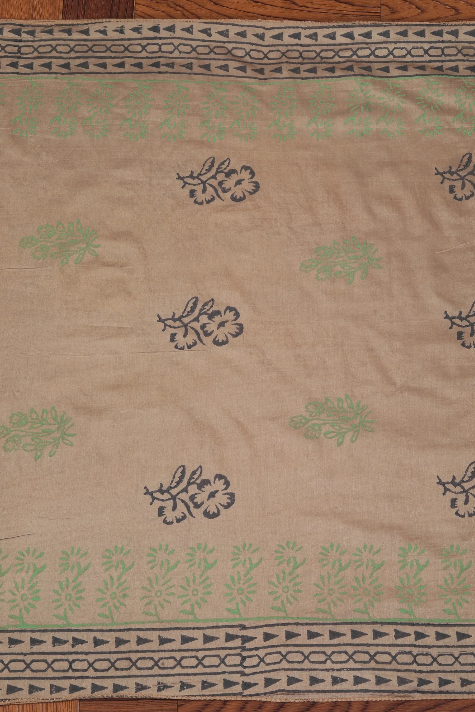Mint Green Printed Cotton Blend Gota Patti Dress Material with Dupatta