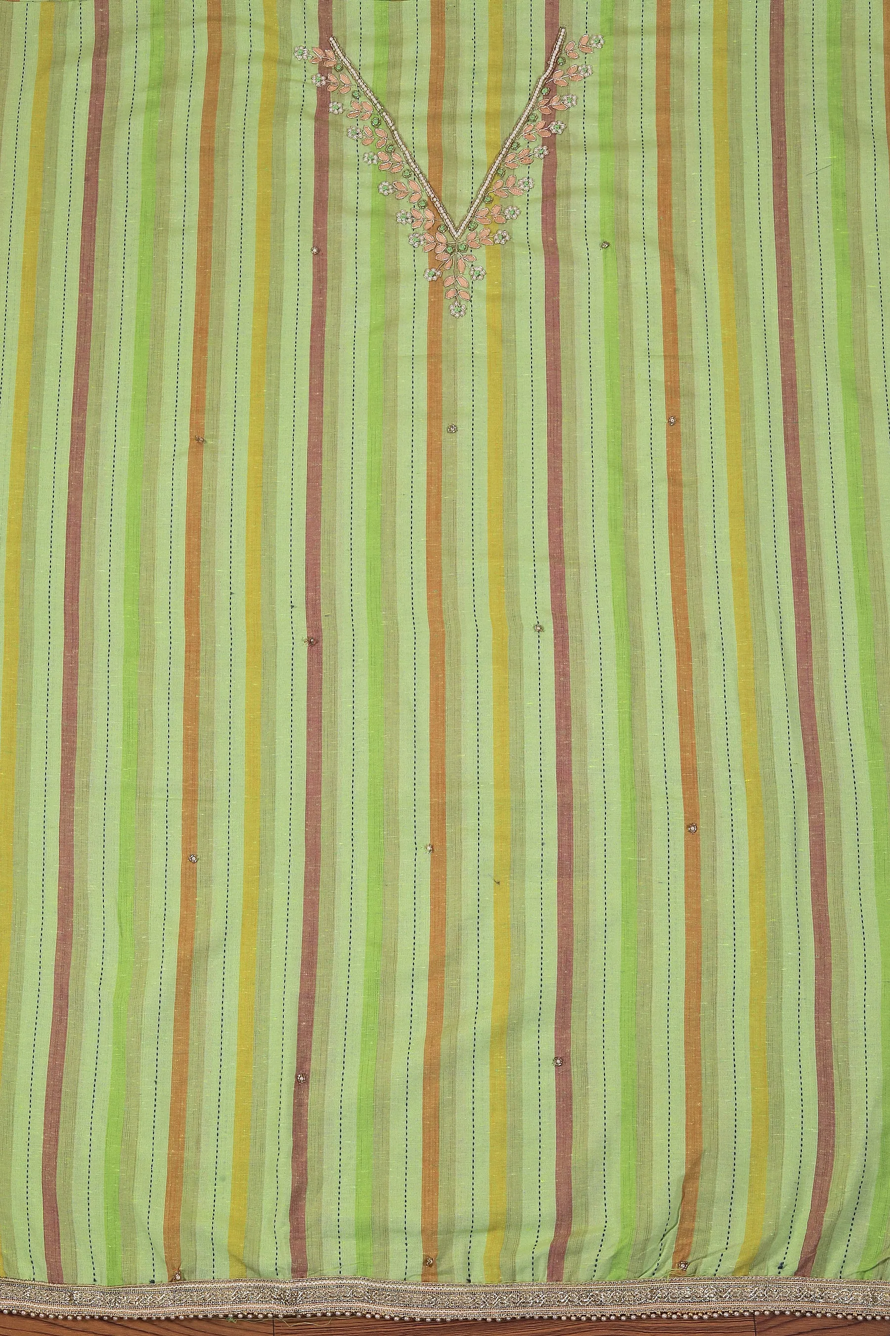 Mint Green Printed Cotton Blend Gota Patti Dress Material with Dupatta