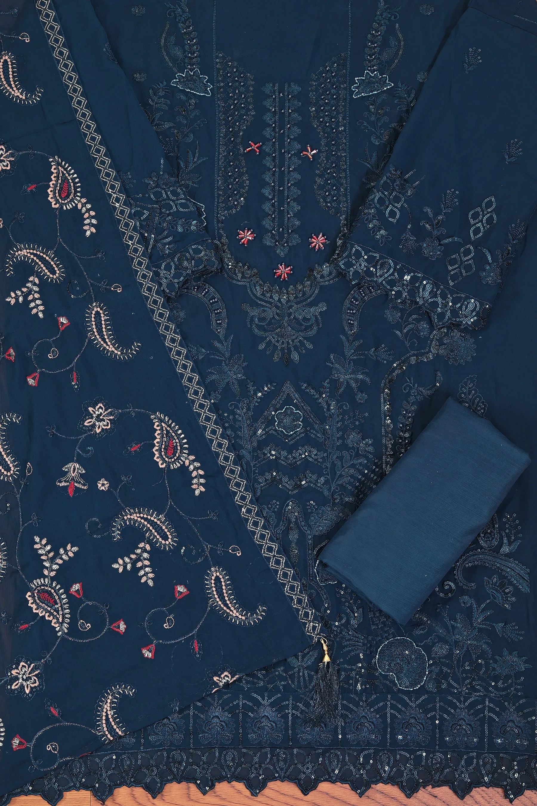Morpich Heavy Embroidered Poly Georgette Dress Material with Dupatta