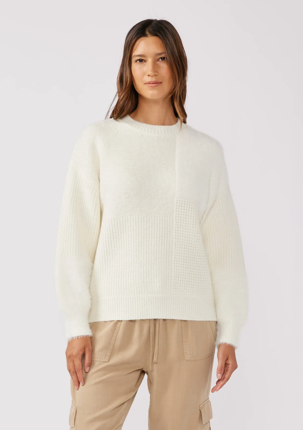 Multi-Pattern Dropped Shoulder Sweater