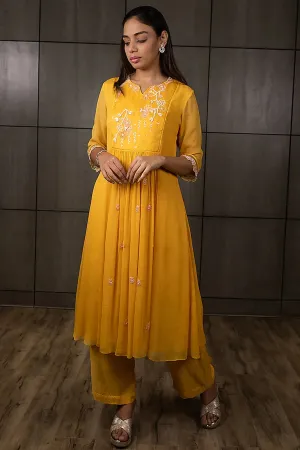 Mustard Yellow Embroidered Kurta Set