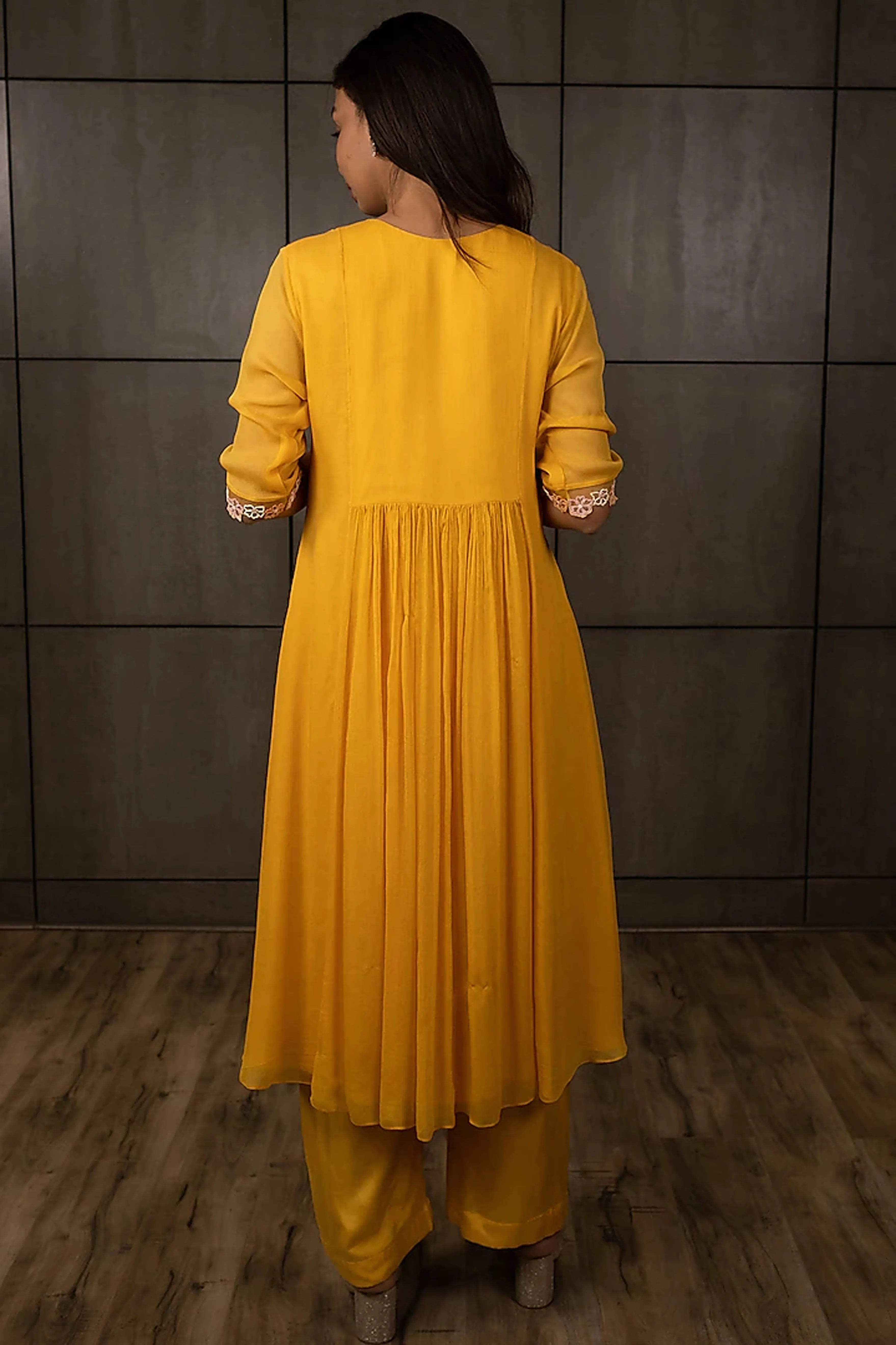 Mustard Yellow Embroidered Kurta Set