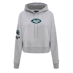 NFL NEW YORK JETS CLASSIC WOMEN'S CROPPED FLC PO HOODIE (HEATHER GREY)