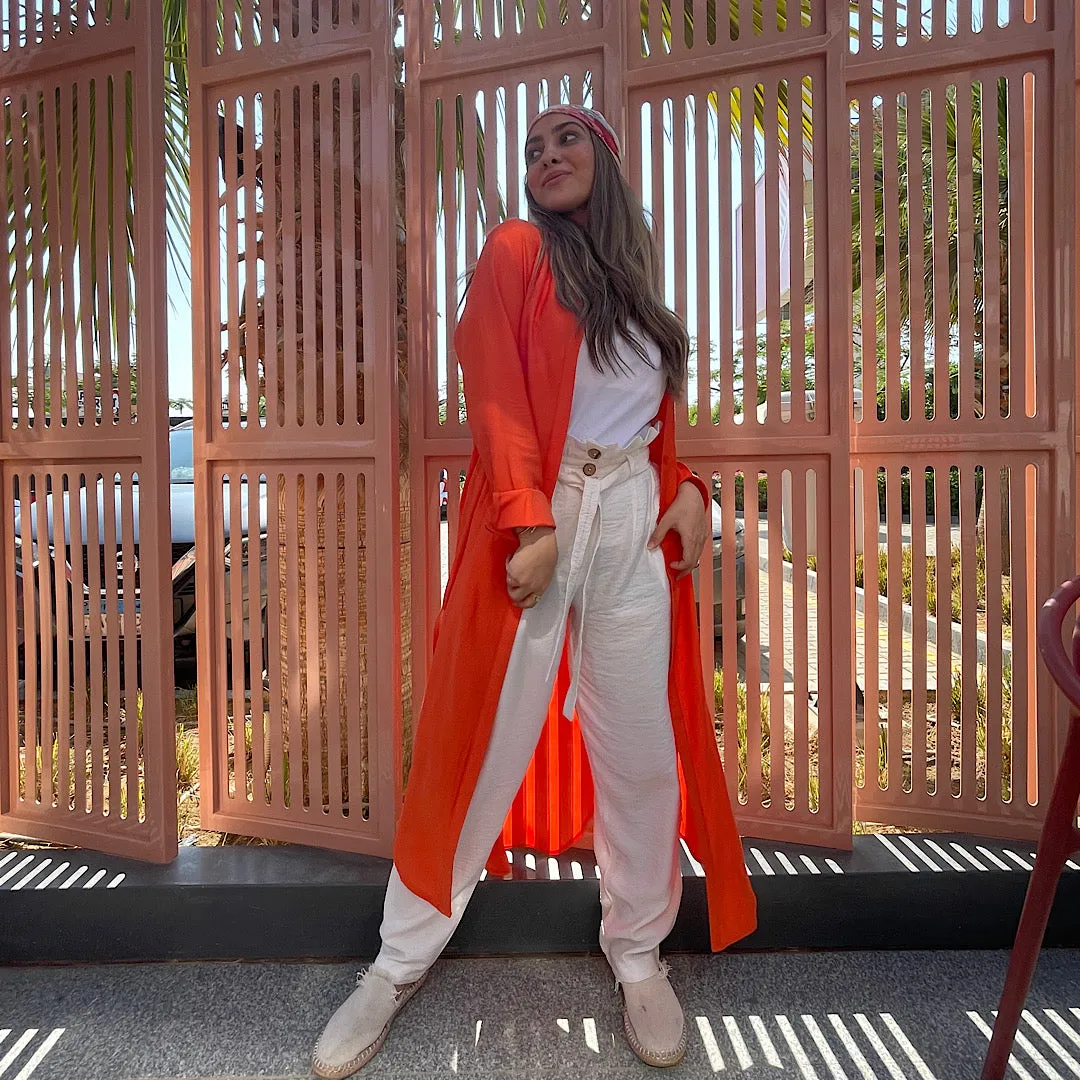 Orange linen long shirt