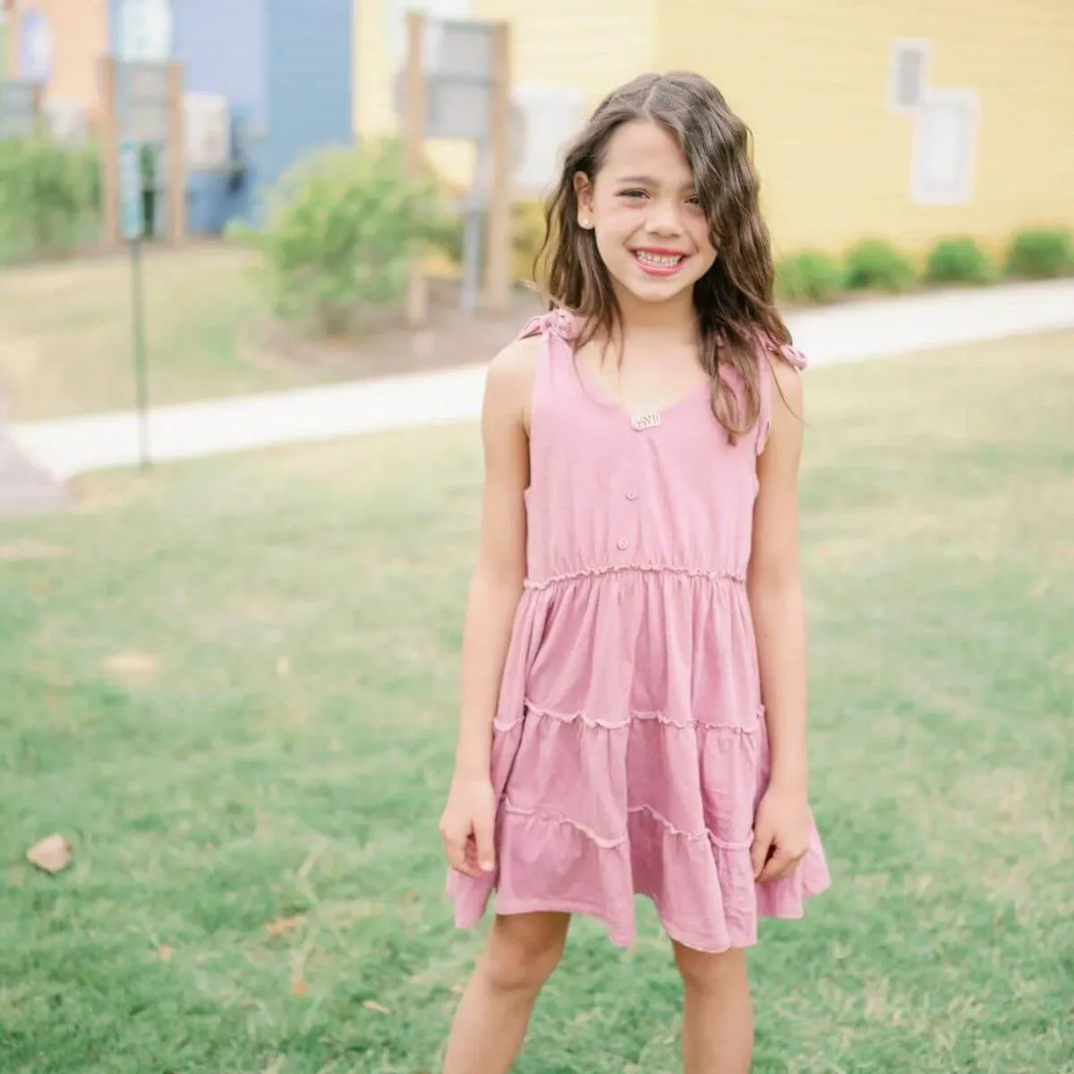 Organic Kid Tiered Dress - Dusty Pink