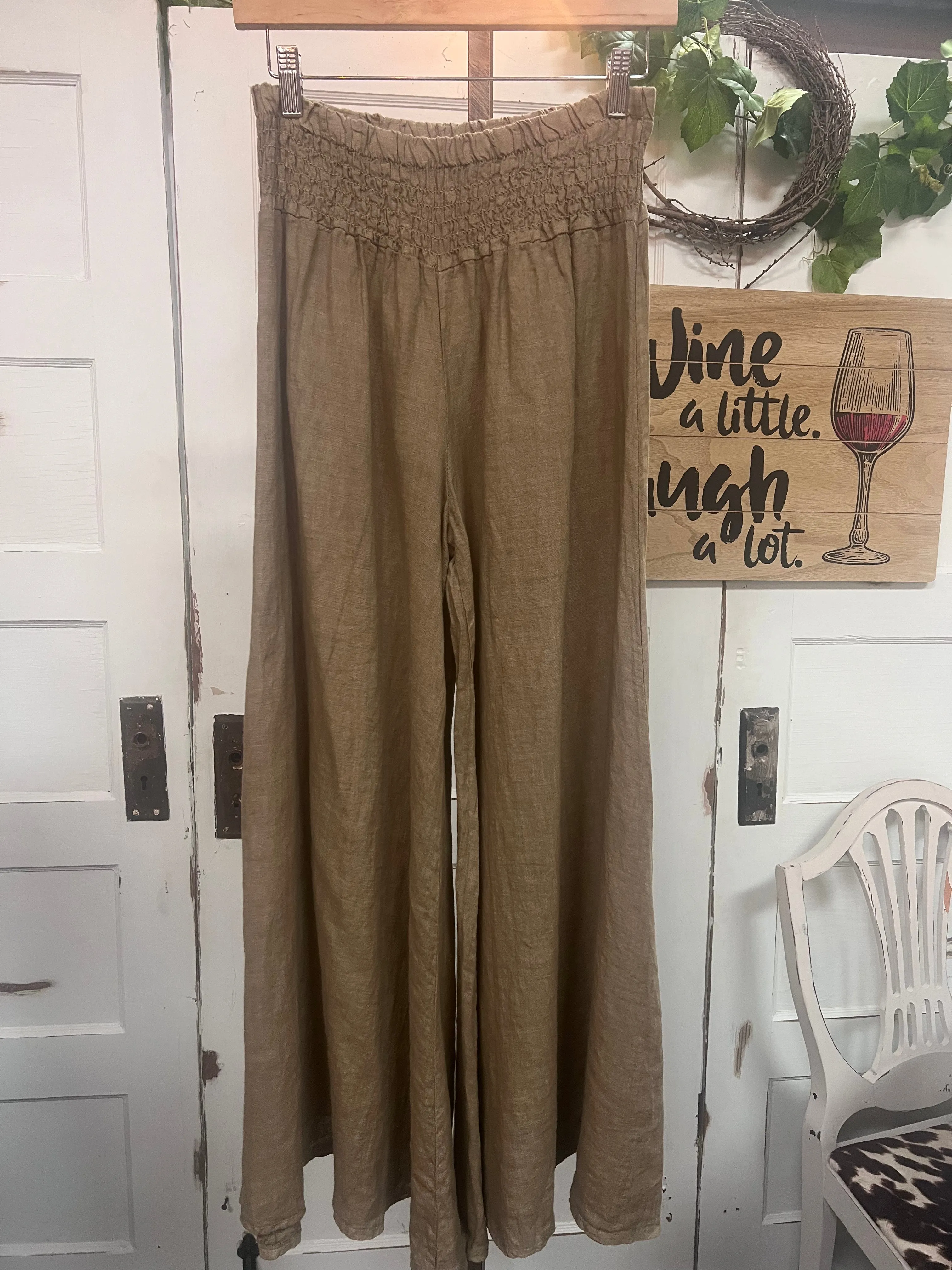 Perked Coffee Wide Leg Linen Pants