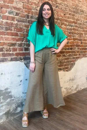 Perked Coffee Wide Leg Linen Pants