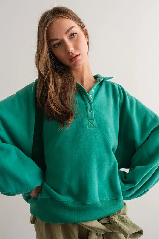 Piper Snap Button Collared Sweater Green