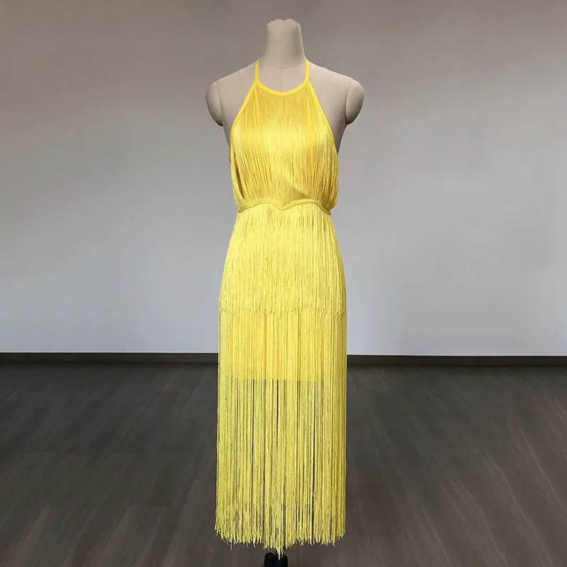 Pre Order:  Fringe Sleeveless Halter Dress