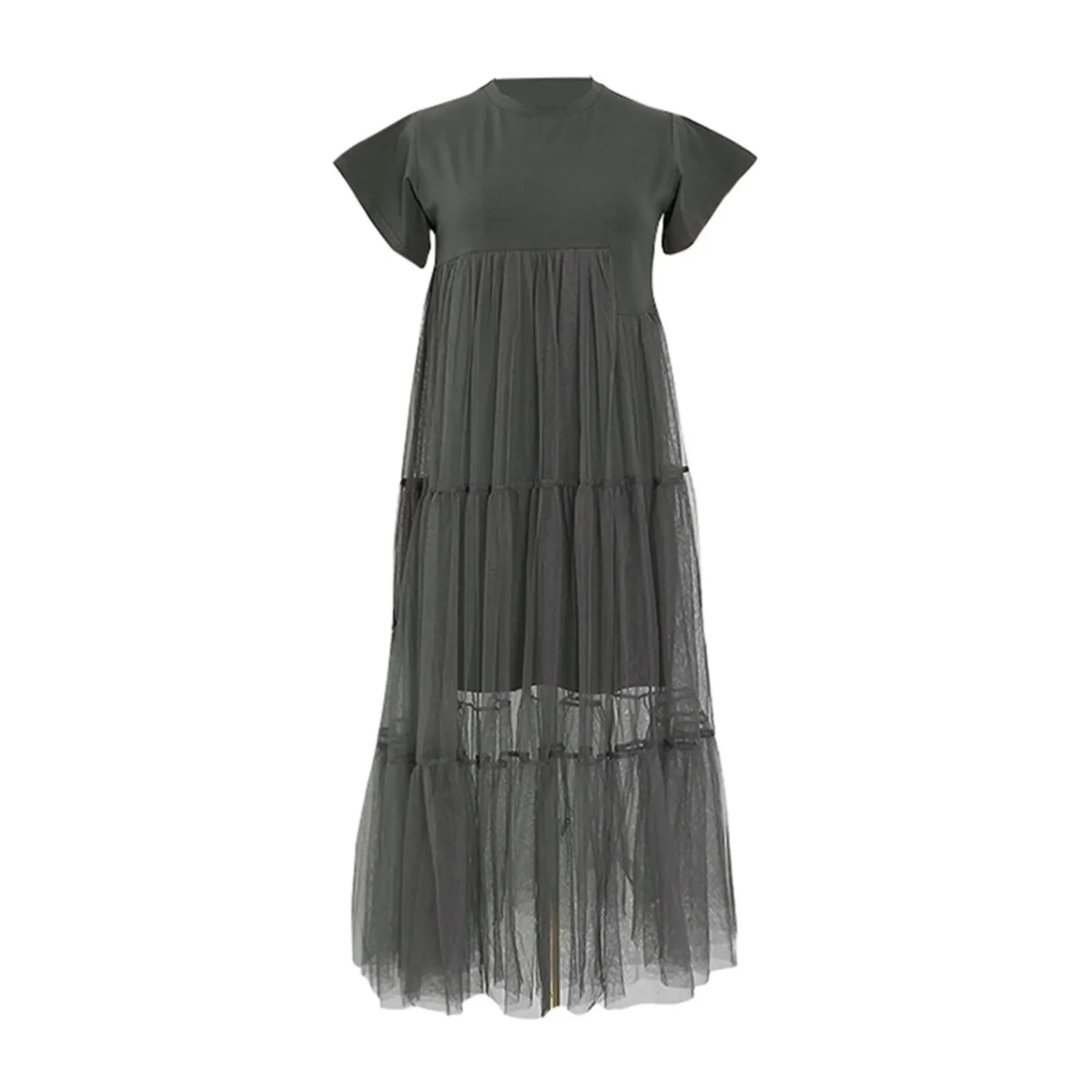 Pre Order:  Mesh Round Neck Midi Shirt Dress