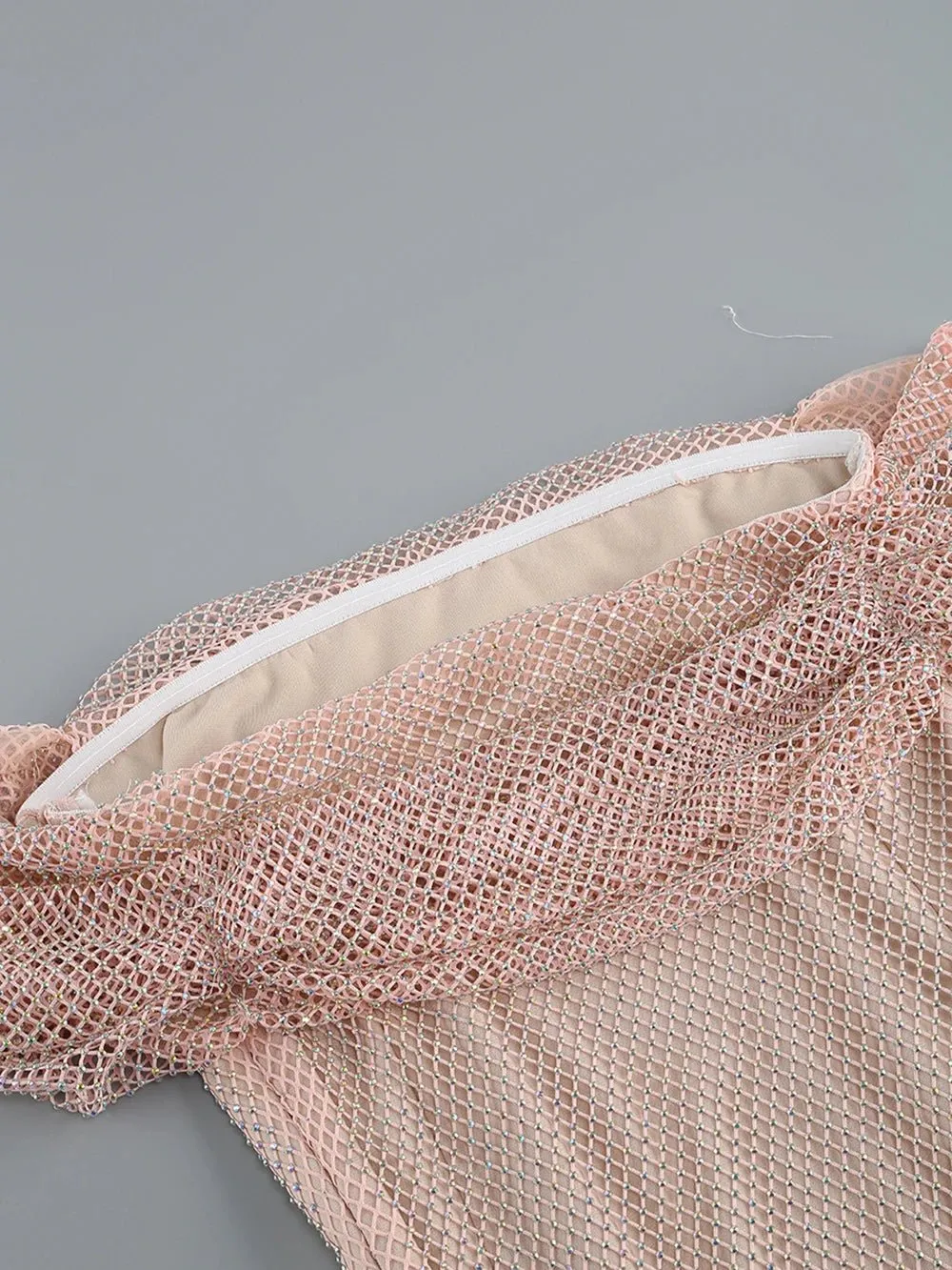 Pre Order:  Off-the-Shoulder Rhinestones Mesh Dress