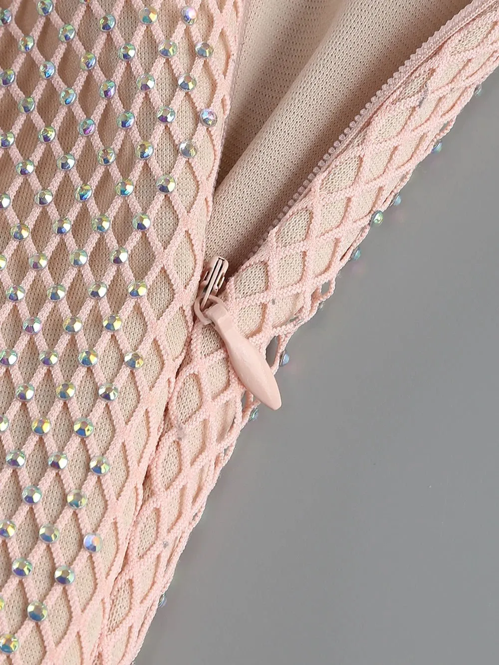 Pre Order:  Off-the-Shoulder Rhinestones Mesh Dress