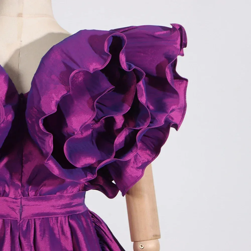 Pre Order:  Purple Ruffle Edge V-Neck Mini Dress