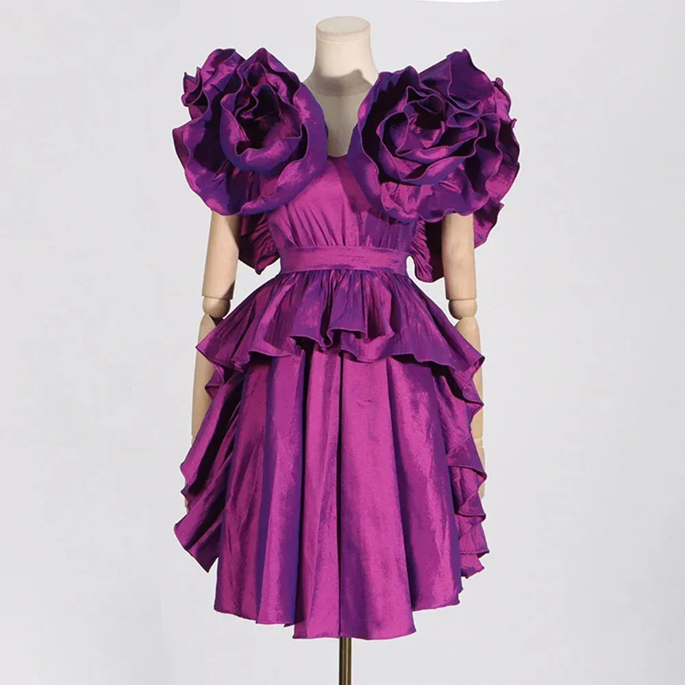 Pre Order:  Purple Ruffle Edge V-Neck Mini Dress