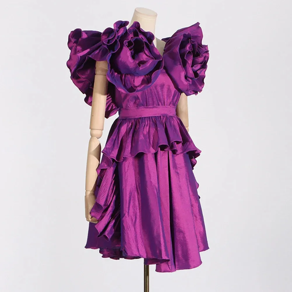 Pre Order:  Purple Ruffle Edge V-Neck Mini Dress