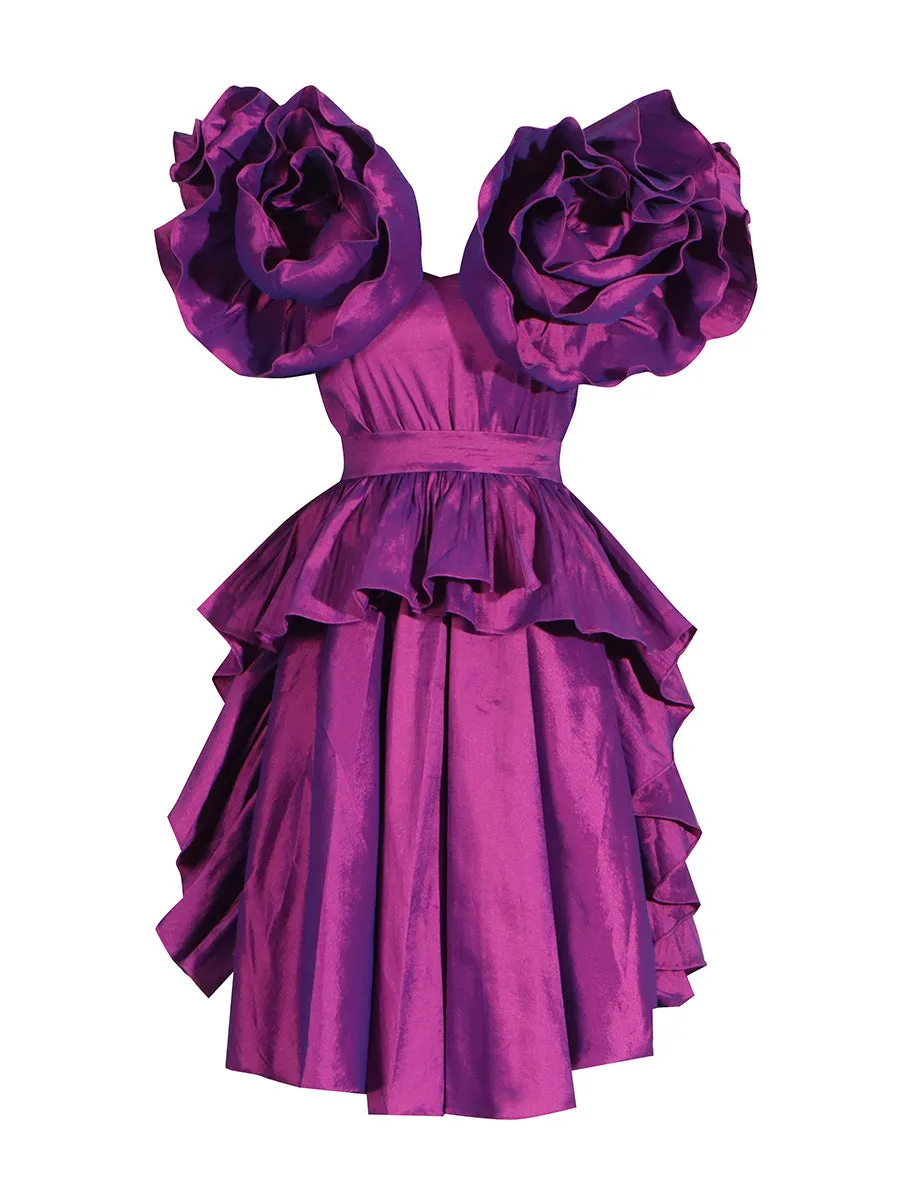 Pre Order:  Purple Ruffle Edge V-Neck Mini Dress