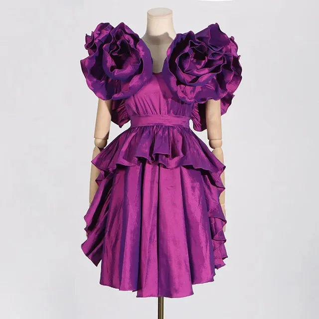 Pre Order:  Purple Ruffle Edge V-Neck Mini Dress