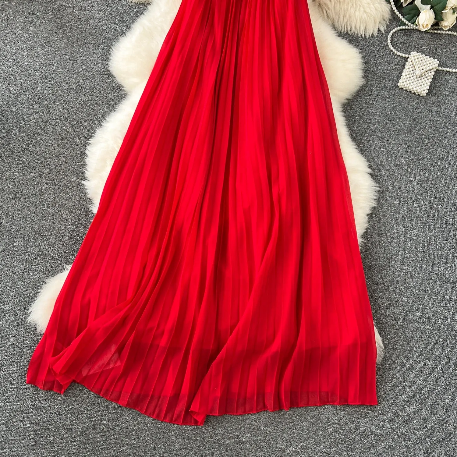 Pre Order:  Red Chiffon Hanging Neck Midi Dress