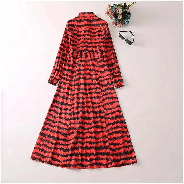Pre Order:  Retro Tiger Print Waistband Large Swing A-Line Dress