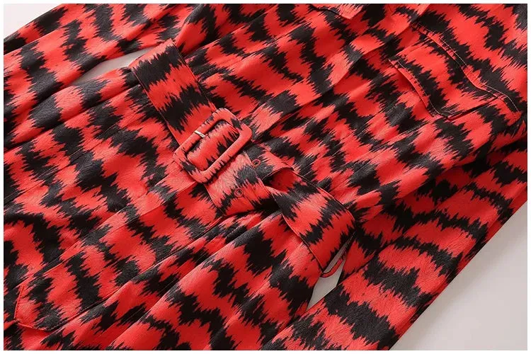 Pre Order:  Retro Tiger Print Waistband Large Swing A-Line Dress