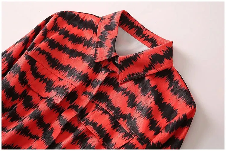 Pre Order:  Retro Tiger Print Waistband Large Swing A-Line Dress